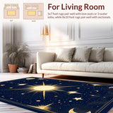 Ultra Soft Area Rug, Non Slip, Stain Resistant, Washable Area Rugs for Living Room, Bedroom, Whimsical Starry Night Imagery(Black)