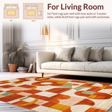 Ultra Soft Area Rug, Non Slip, Stain Resistant, Washable Area Rugs for Living Room, Bedroom, Retro Vibrant Abstract Composition(Orange)