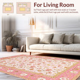 Ultra Soft Area Rug, Non Slip, Stain Resistant, Washable Area Rugs for Living Room, Bedroom, Elegant Powder Pink Floral Design(Pink)