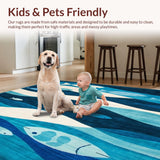 Ultra Soft Area Rug, Non Slip, Stain Resistant, Washable Area Rugs for Living Room, Bedroom, Ocean Depths Bright Blue Beige Fish Theme(Blue)
