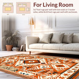 Ultra Soft Area Rug, Non Slip, Stain Resistant, Washable Area Rugs for Living Room, Bedroom, Aztec-Inspired Earthy Tones(Orange)
