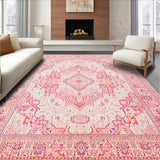 Ultra Soft Area Rug, Non Slip, Stain Resistant, Washable Area Rugs for Living Room, Bedroom, Stylish Distressed Decorative Pattern(Pink)