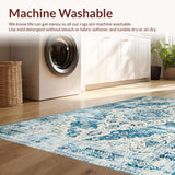 Ultra Soft Area Rug, Non Slip, Stain Resistant, Washable Area Rugs for Living Room, Bedroom, Elegant Light Blue Medallion Design(Blue)