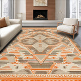 Ultra Soft Area Rug, Non Slip, Stain Resistant, Washable Area Rugs for Living Room, Bedroom, Chic Earthy Geometric Layout(Orange)