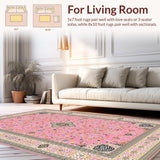 Ultra Soft Area Rug, Non Slip, Stain Resistant, Washable Area Rugs for Living Room, Bedroom, Elegant Floral Patterned Ensemble(Pink)