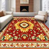 Ultra Soft Area Rug, Non Slip, Stain Resistant, Washable Area Rugs for Living Room, Bedroom, Sunkissed Round Nature Inspired Look(Red)