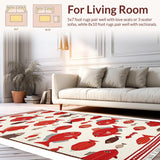 Ultra Soft Area Rug, Non Slip, Stain Resistant, Washable Area Rugs for Living Room, Bedroom, Elegant Outdoor Marine Motif(Red)