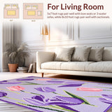 Ultra Soft Area Rug, Non Slip, Stain Resistant, Washable Area Rugs for Living Room, Bedroom, Vibrant Rustic Floral Patterns Collection(Purple)