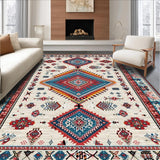 Ultra Soft Area Rug, Non Slip, Stain Resistant, Washable Area Rugs for Living Room, Bedroom, Vibrant Tribal Geometric Motif(White)
