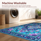 Ultra Soft Area Rug, Non Slip, Stain Resistant, Washable Area Rugs for Living Room, Bedroom, Eclectic Vintage Floral Fusion(Blue)