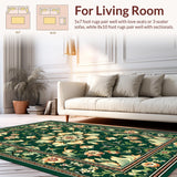 Ultra Soft Area Rug, Non Slip, Stain Resistant, Washable Area Rugs for Living Room, Bedroom, Timeless Deep Green Ornate Design(Green)
