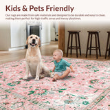 Ultra Soft Area Rug, Non Slip, Stain Resistant, Washable Area Rugs for Living Room, Bedroom, Cozy Vintage Botanical Charm(Pink)