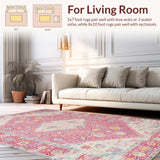 Ultra Soft Area Rug, Non Slip, Stain Resistant, Washable Area Rugs for Living Room, Bedroom, Soft Pastel Ogee Motif Delight(Pink)