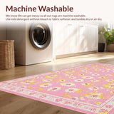 Ultra Soft Area Rug, Non Slip, Stain Resistant, Washable Area Rugs for Living Room, Bedroom, Vibrant Pink Flower Extravaganza(Pink)