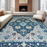Ultra Soft Area Rug, Non Slip, Stain Resistant, Washable Area Rugs for Living Room, Bedroom, Artistic Geometric Floral Ensemble(Blue)