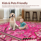 Ultra Soft Area Rug, Non Slip, Stain Resistant, Washable Area Rugs for Living Room, Bedroom, Preppy Textured Diamond Arrangement(Pink)