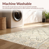 Ultra Soft Area Rug, Non Slip, Stain Resistant, Washable Area Rugs for Living Room, Bedroom, Rustic Warm Toned Geometric Theme(Beige)