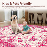 Ultra Soft Area Rug, Non Slip, Stain Resistant, Washable Area Rugs for Living Room, Bedroom, Vibrant Retro Floral Elements(White)
