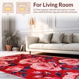 Ultra Soft Area Rug, Non Slip, Stain Resistant, Washable Area Rugs for Living Room, Bedroom, Elegant Warm Red Floral Theme(Red)