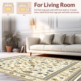 Ultra Soft Area Rug, Non Slip, Stain Resistant, Washable Area Rugs for Living Room, Bedroom, Elegant Boho Floral Area with Vintage Look(Beige)