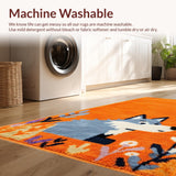 Ultra Soft Area Rug, Non Slip, Stain Resistant, Washable Area Rugs for Living Room, Bedroom, Expressive Youth Themed Illustrative Art(Orange)