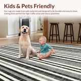 Ultra Soft Area Rug, Non Slip, Stain Resistant, Washable Area Rugs for Living Room, Bedroom, Contemporary Linear Rug With Parallel Bands Woven Entryway Decor(Black)