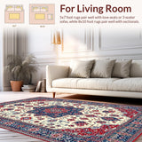 Ultra Soft Area Rug, Non Slip, Stain Resistant, Washable Area Rugs for Living Room, Bedroom, Rustic Vintage Patterned Round Design(White)