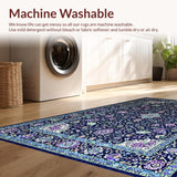 Ultra Soft Area Rug, Non Slip, Stain Resistant, Washable Area Rugs for Living Room, Bedroom, Eclectic Multicolor Floral Motif(Blue)