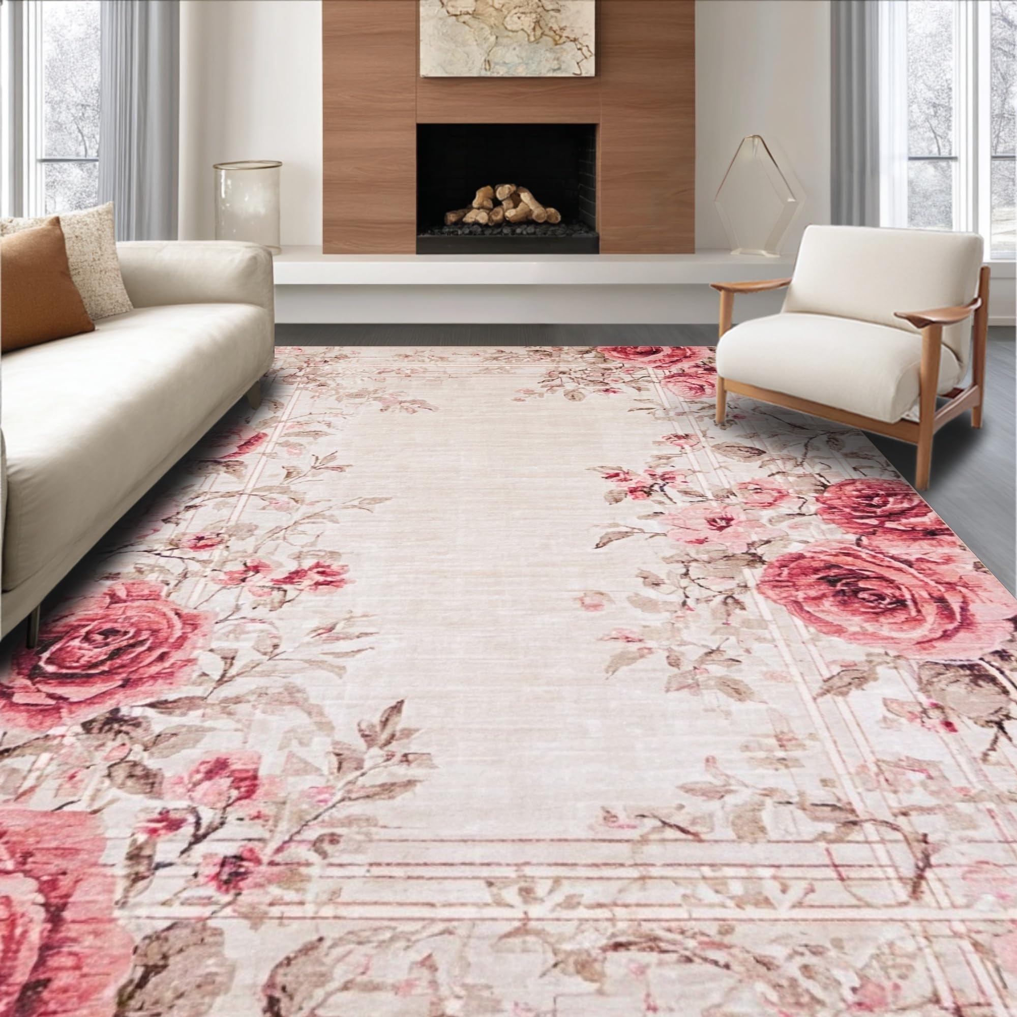 Flower Floor Mat Pink × White ラグ フロアマット Amazon.com: ZhanMg Pink White Gold Flower Kitchen Floor Mat