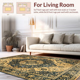 Ultra Soft Area Rug, Non Slip, Stain Resistant, Washable Area Rugs for Living Room, Bedroom, Luxurious Faded Medallion Style(Gold)