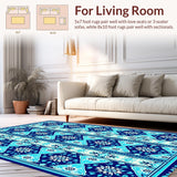 Ultra Soft Area Rug, Non Slip, Stain Resistant, Washable Area Rugs for Living Room, Bedroom, Floral Low Pile Dining Room Carpet Non-Slip(Blue)