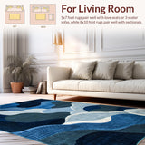Ultra Soft Area Rug, Non Slip, Stain Resistant, Washable Area Rugs for Living Room, Bedroom, Rustic Textured Ocean Blue Design(Blue)