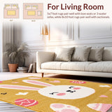 Ultra Soft Area Rug, Non Slip, Stain Resistant, Washable Area Rugs for Living Room, Bedroom, Playful Bunny Silhouette Spring Design(Gold)