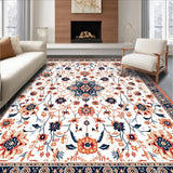 Ultra Soft Area Rug, Non Slip, Stain Resistant, Washable Area Rugs for Living Room, Bedroom, Luxurious Faded Botanical Design(White)