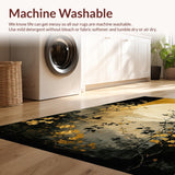 Ultra Soft Area Rug, Non Slip, Stain Resistant, Washable Area Rugs for Living Room, Bedroom, Artful Abstract Black Tones(Gold)