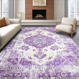 Ultra Soft Area Rug, Non Slip, Stain Resistant, Washable Area Rugs for Living Room, Bedroom, Sophisticated Ivy Medallion Style(Purple)