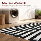 Ultra Soft Area Rug, Non Slip, Stain Resistant, Washable Area Rugs for Living Room, Bedroom, Monochrome Linear Weave Rug with Bold Striped Contrast Pattern(Black)