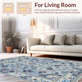 Ultra Soft Area Rug, Non Slip, Stain Resistant, Washable Area Rugs for Living Room, Bedroom, Stylish Ornate Blue Pattern(Gray)