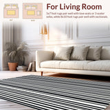 Ultra Soft Area Rug, Non Slip, Stain Resistant, Washable Area Rugs for Living Room, Bedroom, Stacked Monochrome Rug with Artistic Stripe Variations and Clean Lines(Black)