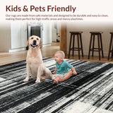 Ultra Soft Area Rug, Non Slip, Stain Resistant, Washable Area Rugs for Living Room, Bedroom, Artisan Stripe Pattern Rug Graphic Rhythm Linear Accent Modern Abstract Style(Black)