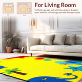 Ultra Soft Area Rug, Non Slip, Stain Resistant, Washable Area Rugs for Living Room, Bedroom, Playful Cartoon Animal Mosaic(Yellow)