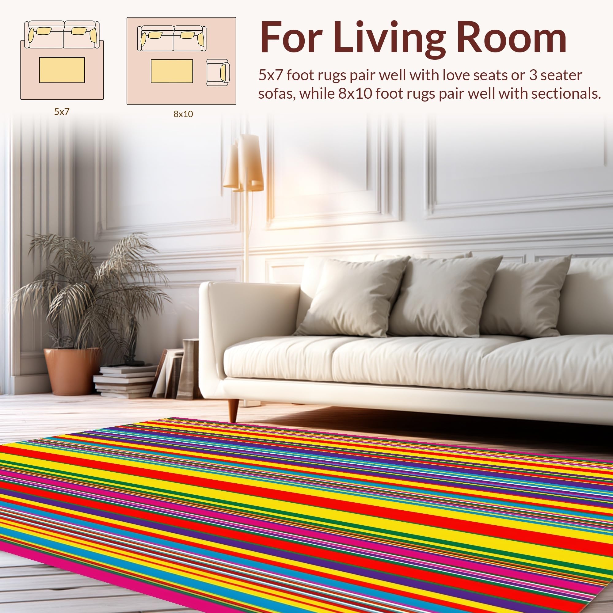 Vibrant Fiesta Stripe Area Rug with Non Slip Backing Rug – ODIKA