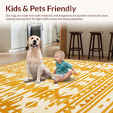Ultra Soft Area Rug, Non Slip, Stain Resistant, Washable Area Rugs for Living Room, Bedroom, Rustic Aztec Design with Warm Hues(Yellow)