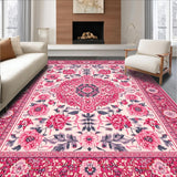 Ultra Soft Area Rug, Non Slip, Stain Resistant, Washable Area Rugs for Living Room, Bedroom, Retro Floral Nursery Carpet for Girls Room(Pink)