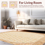 Ultra Soft Area Rug, Non Slip, Stain Resistant, Washable Area Rugs for Living Room, Bedroom, Stylish Round with Interlaced Lattice and Floral Motifs(Beige)