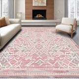 Ultra Soft Area Rug, Non Slip, Stain Resistant, Washable Area Rugs for Living Room, Bedroom, Rustic Textured Geometric Layout(Pink)
