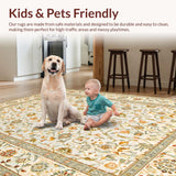 Ultra Soft Area Rug, Non Slip, Stain Resistant, Washable Area Rugs for Living Room, Bedroom, Rustic Distressed Botanical Design(Beige)