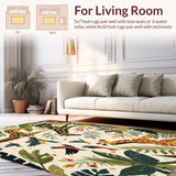 Ultra Soft Area Rug, Non Slip, Stain Resistant, Washable Area Rugs for Living Room, Bedroom, Adventurous Jungle Animal Print Ideal for Children Play Areas(Ivory)
