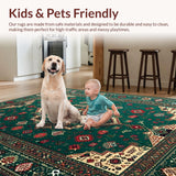 Ultra Soft Area Rug, Non Slip, Stain Resistant, Washable Area Rugs for Living Room, Bedroom, Rustic Tribal Warm Tones Design(Green)