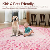 Ultra Soft Area Rug, Non Slip, Stain Resistant, Washable Area Rugs for Living Room, Bedroom, Chic Pastel Abstract Heart Motif(Pink)